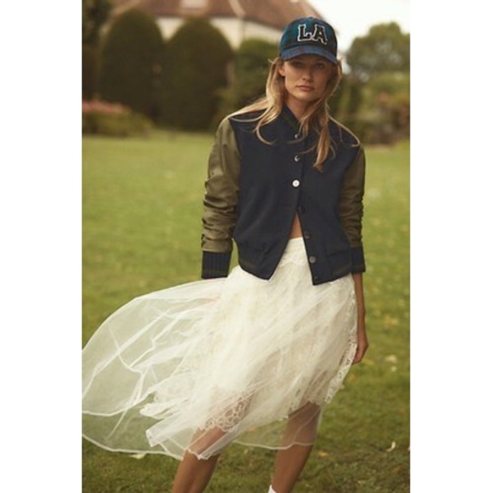 Dolan Left Coast Collection Varsity Bomber Cropped Jacket Navy & Olive XXS